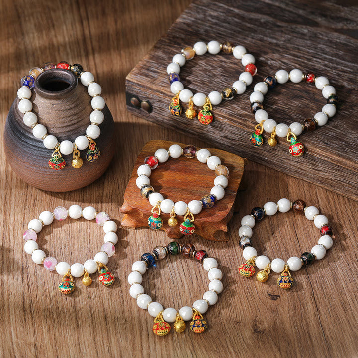 BWOOOH Gold Swallowing Beast Family Charm Liuli Glass Colorful Porcelain Bead Luck Bracelet