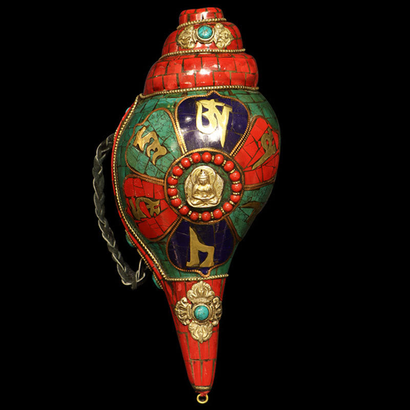 BWOOOH Tibetan Handmade Shankha Om Mani Padme Hum Buddha Conch Shell Lucky Decoration | Shell spiritual home decor