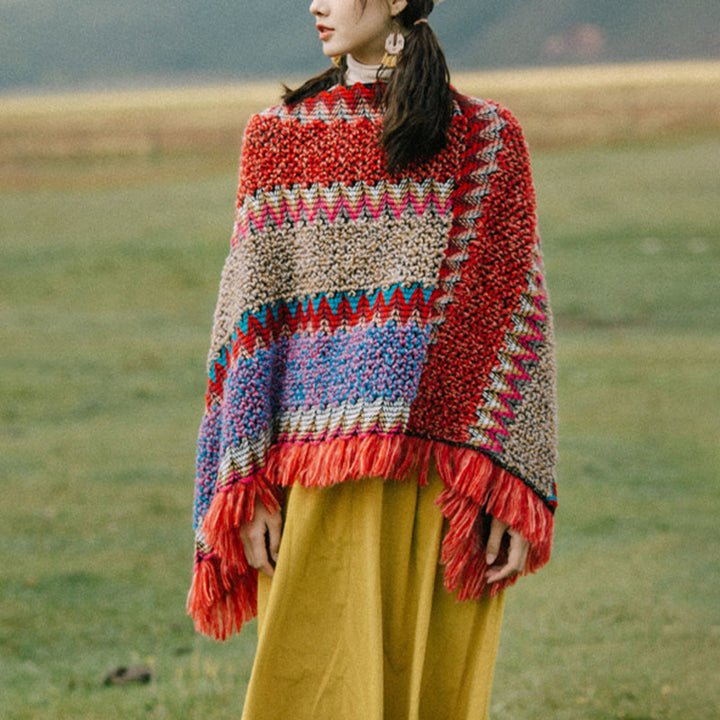 BWOOOH Tibetan Shawl Warm Cloak Tibetan Tassel Scarf