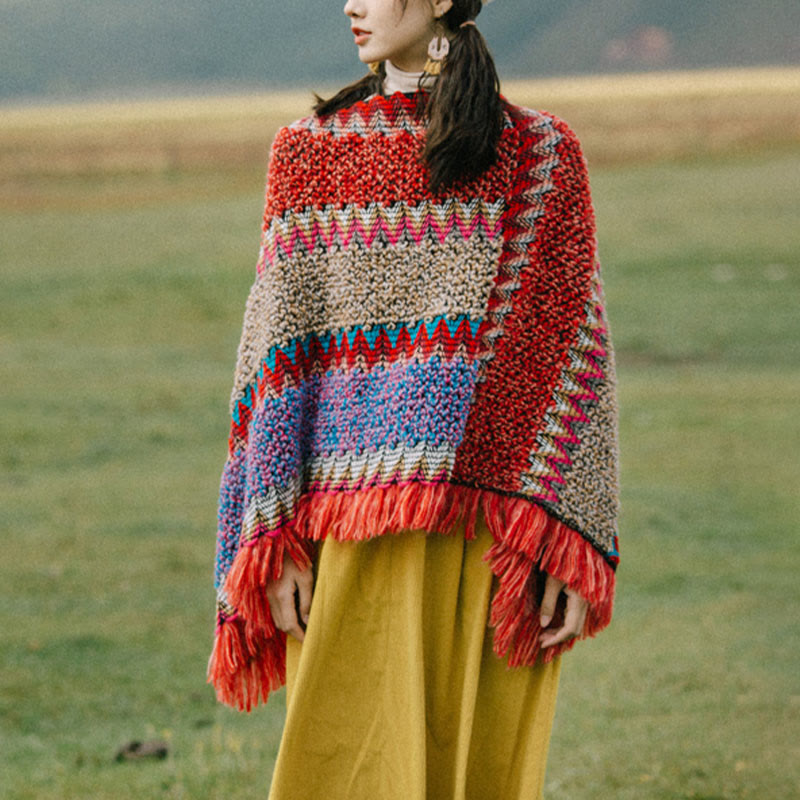 BWOOOH Tibetan Shawl Warm Cloak Tibetan Tassel Scarf