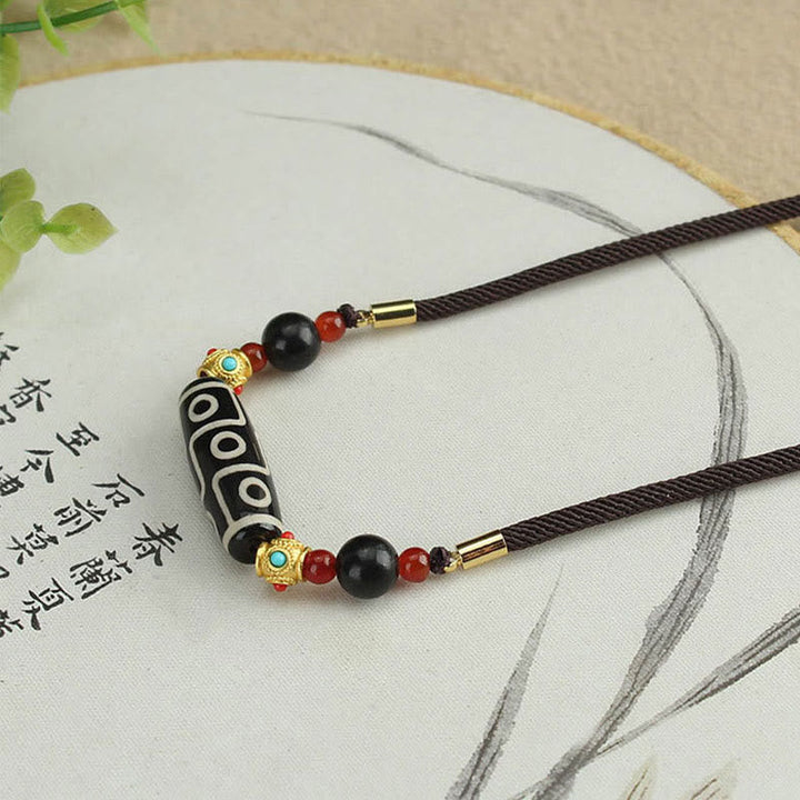 BWOOOH Tibetan Nine-Eye Dzi Bead Protection Blessings String Necklace Pendant