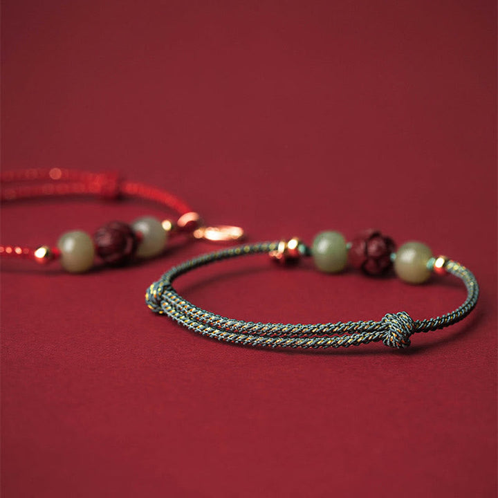 BWOOOH 14K Gold Plated Hetian Jade Cinnabar Lotus Luck Handcrafted Rope Bracelet  -  Gold Plated jade bracelet for spiritual...