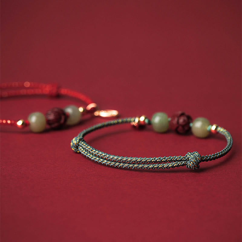 BWOOOH 14K Gold Plated Hetian Jade Cinnabar Lotus Luck Handcrafted Rope Bracelet  -  Gold Plated jade bracelet for spiritual...