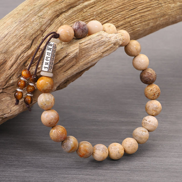 BWOOOH Weathered Stone Om Mani Padme Hum Strengthen Bracelet