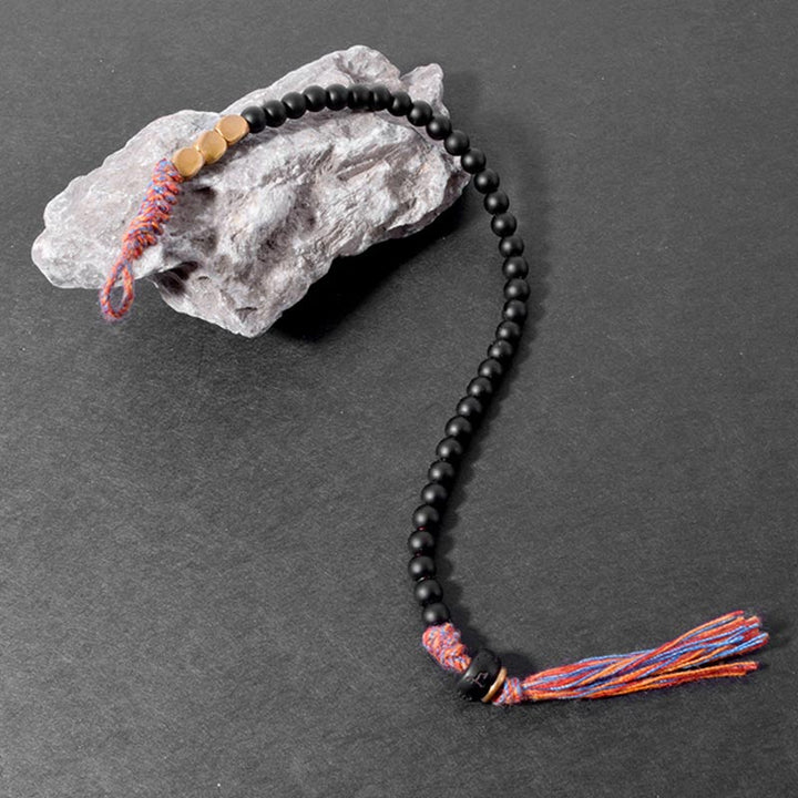 BWOOOH Handmade Tibetan Black Onyx Tassel Bracelet
