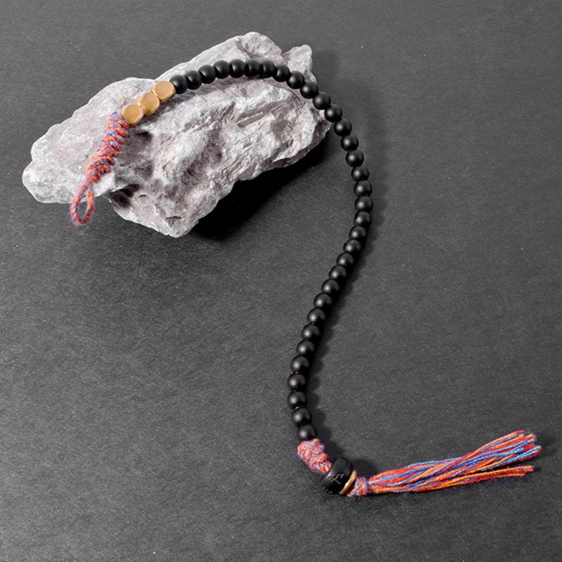 BWOOOH Handmade Tibetan Black Onyx Tassel Bracelet
