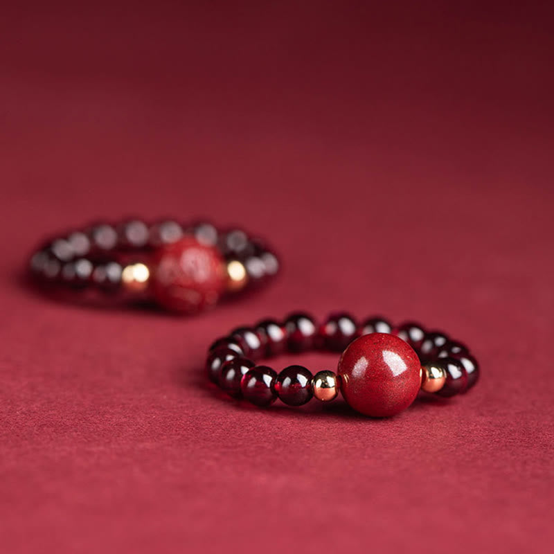 BWOOOH Garnet Cinnabar Lucky Bead PiXiu Om Mani Padme Hum Rose Protection Ring