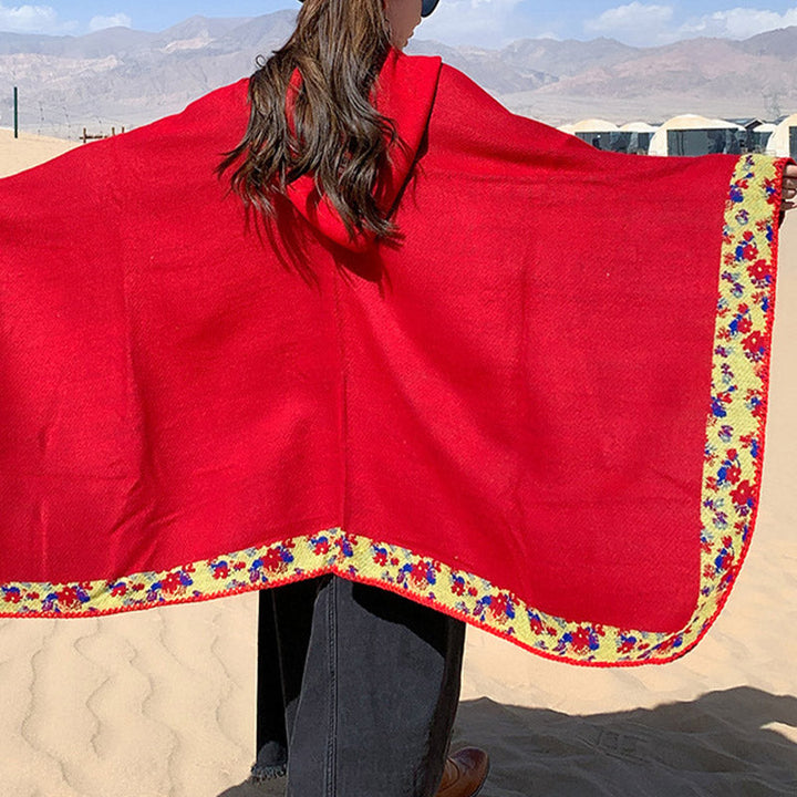 BWOOOH Tibetan Shawl Border Small Floral Flower Hooded Cl