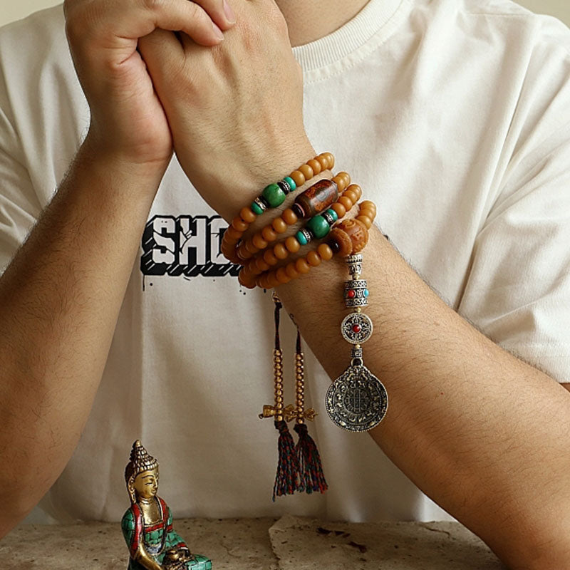 BWOOOH Tibet 108 Mala Beads Bodhi Seed Bagua Vajra Wealth Bracelet