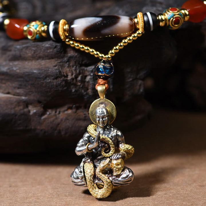 Buddha Stones Handmade Buddha Snake Skull Head Dzi Bead Serenity Rope Necklace Pendant (Extra 35% Off | USE CODE: FS35)