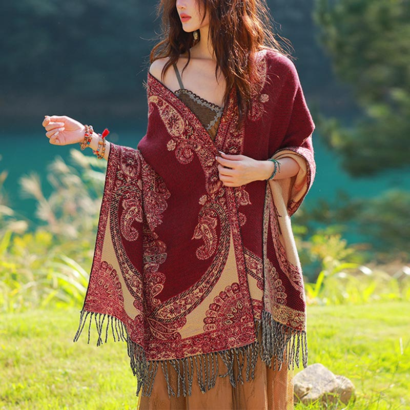 BWOOOH Tibetan Vine Leaves Pattern Design Shawl Cozy Trav