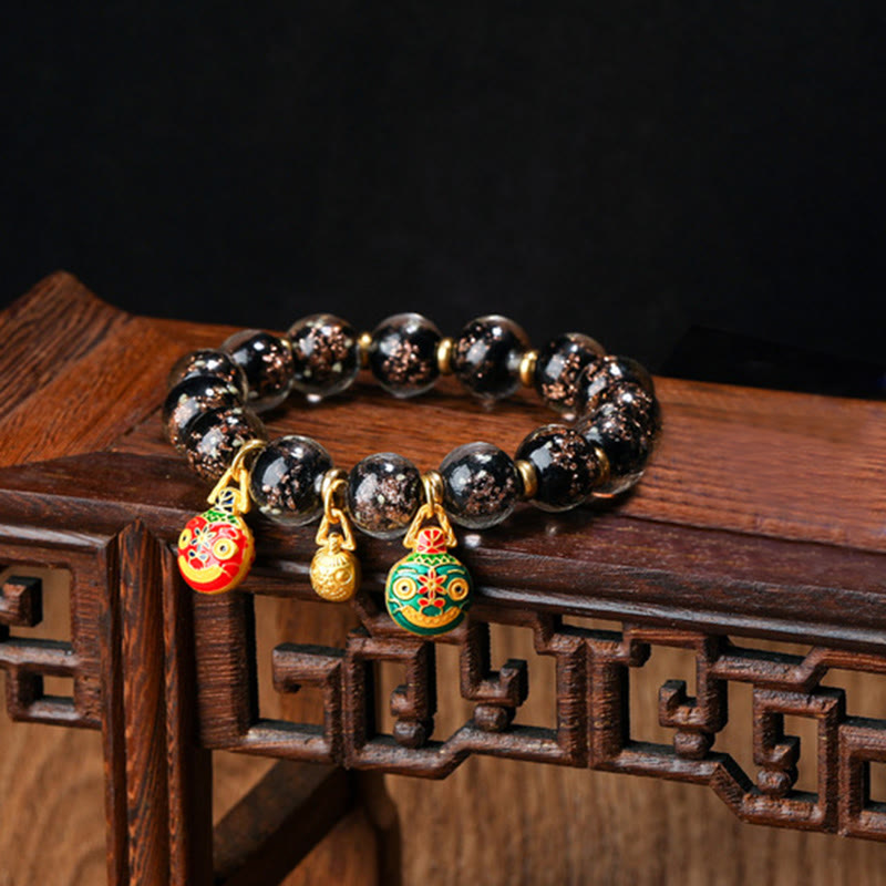 BWOOOH Gold Swallowing Beast Family Charm Luminous Fluorescent Liuli Glass Bead Success Bracelet