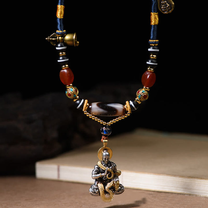 Buddha Stones Handmade Buddha Snake Skull Head Dzi Bead Serenity Rope Necklace Pendant (Extra 35% Off | USE CODE: FS35)