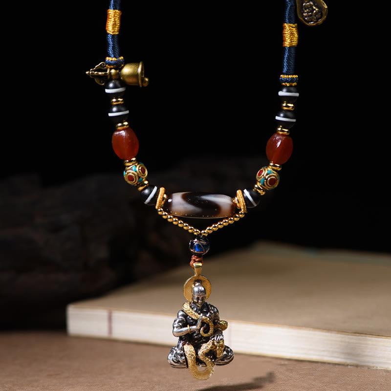 Buddha Stones Handmade Buddha Snake Skull Head Dzi Bead Serenity Rope Necklace Pendant (Extra 35% Off | USE CODE: FS35)