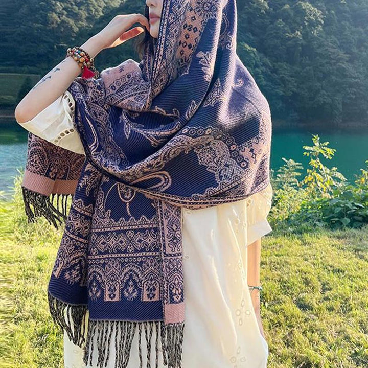 BWOOOH Vintage Tibetan Leaves Pattern Design Shawl Cozy T
