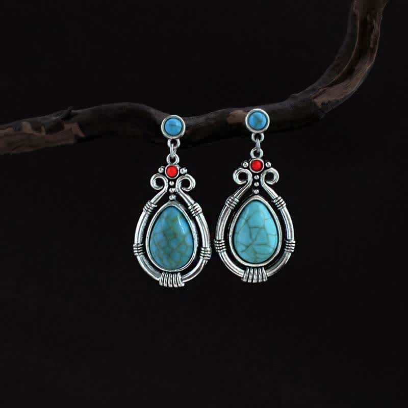 BWOOOH Tibet Vintage Turquoise Waterdrop Strength Drop Dangle Earrings Clips — Turquoise Tibetan bracelet for spiritual he...