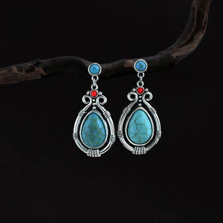 BWOOOH Tibet Vintage Turquoise Waterdrop Strength Drop Dangle Earrings Clips — Turquoise Tibetan bracelet for spiritual he...