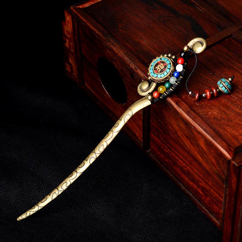 BWOOOH Tibetan Turquoise Agate Protection Hairpin Decorat