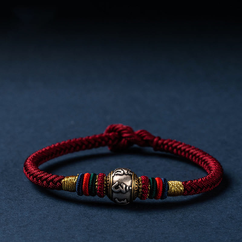BWOOOH 925 Sterling Silver Tibet Handmade Om Mani Padme Hum Luck Protection King Kong Knot Braided Bracelet  -  Sterling Sil...