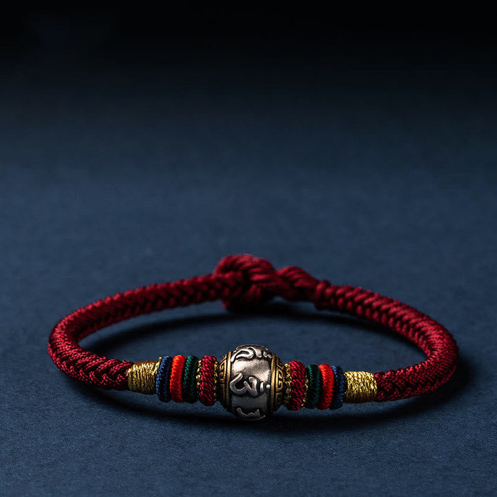 BWOOOH 925 Sterling Silver Tibet Handmade Om Mani Padme Hum Luck Protection King Kong Knot Braided Bracelet  -  Sterling Sil...
