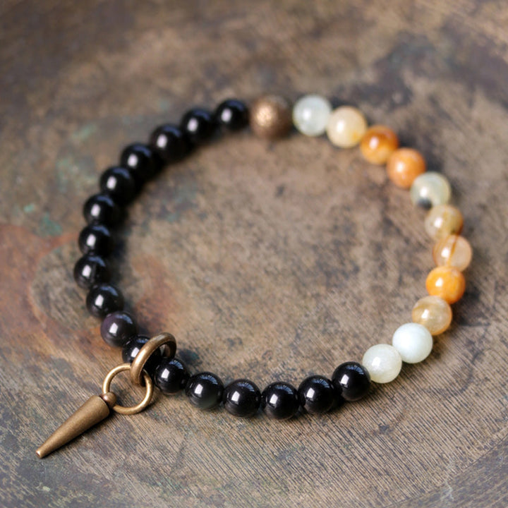 BWOOOH Black Obsidian Sodalite Crystal Copper Strength Couple Bracelet