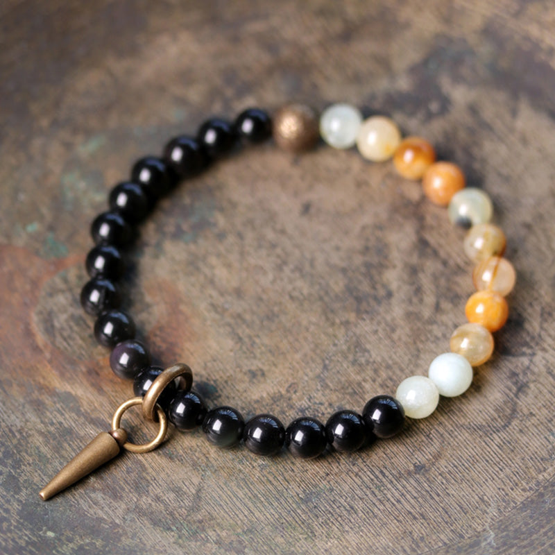 BWOOOH Black Obsidian Sodalite Crystal Copper Strength Couple Bracelet