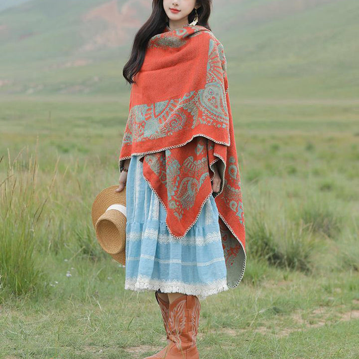 BWOOOH Tibetan Shawl Simple Pattern Winter Cozy Travel Sc
