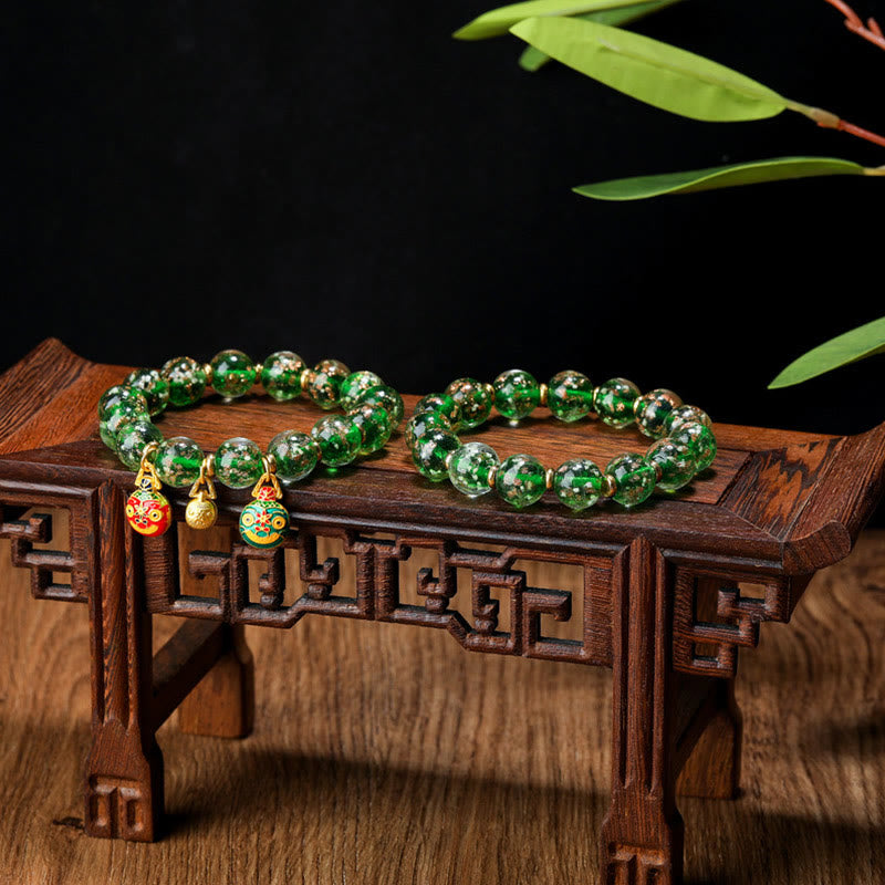 BWOOOH Gold Swallowing Beast Family Charm Luminous Fluorescent Liuli Glass Bead Success Bracelet