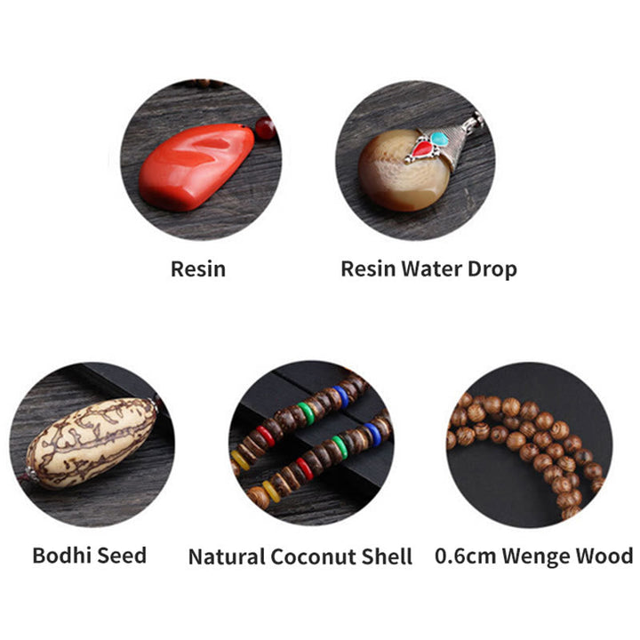 BWOOOH Tibetan Wenge Wood Bodhi Seed Agate Balance Peace Necklace Pendant