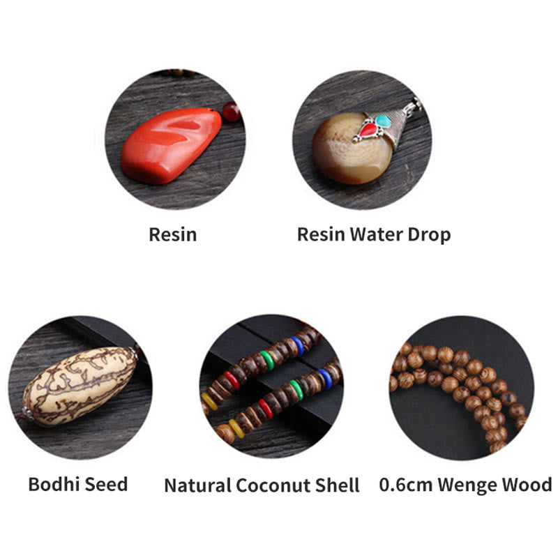 BWOOOH Tibetan Wenge Wood Bodhi Seed Agate Balance Peace Necklace Pendant