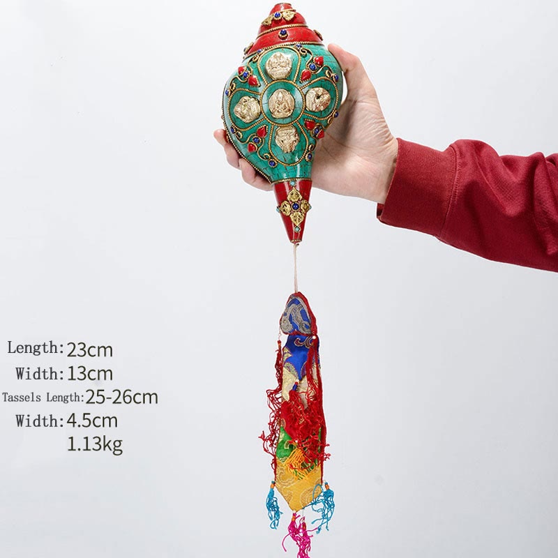 BWOOOH Tibetan Handmade Shankha Om Mani Padme Hum Buddha Avalokitesvara Turquoise Conch | Turquoise