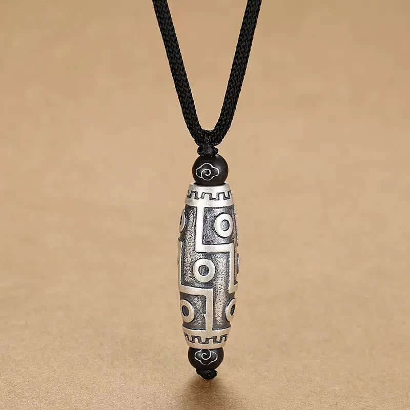 BWOOOH Tibet Nine-Eye Dzi Bead Pattern Copper Auspicious Clouds Wealth Necklace Pendant