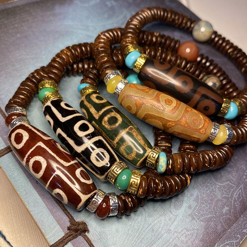 BWOOOH Tibetan Nine-Eye Dzi Bead Wealth Bracelet – natural gemstone Tibetan bracelet for healing and spiritual wellness