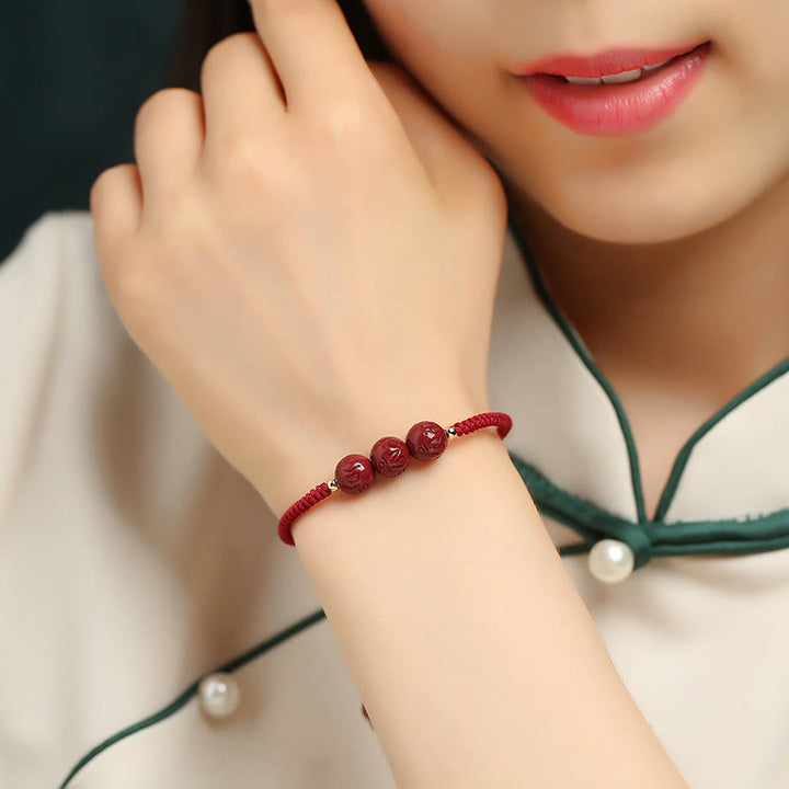 BWOOOH Handmade Cinnabar Om Mani Padme Hum Engraved Beads Blessing Braided Bracelet