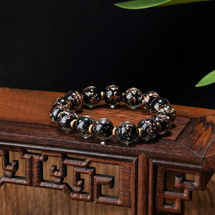 BWOOOH Gold Swallowing Beast Family Charm Luminous Fluorescent Liuli Glass Bead Success Bracelet