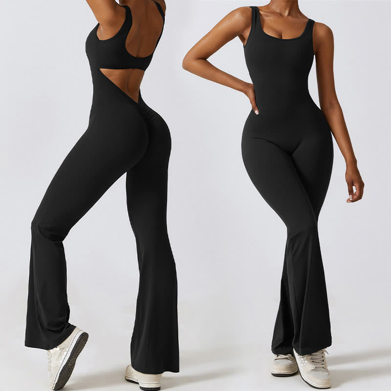 BWOOOH printed yoga pants - Women Workout Sleeveless Jumpsuit Flare 