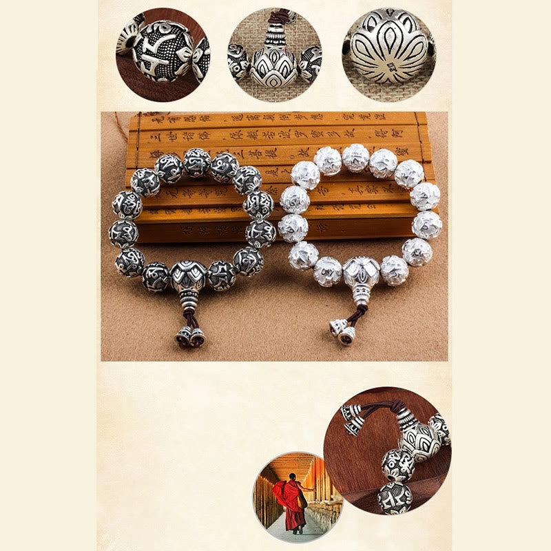 BWOOOH Tibetan Om Mani Padme Hum Carved Alloy Beads Amulet Bracelet