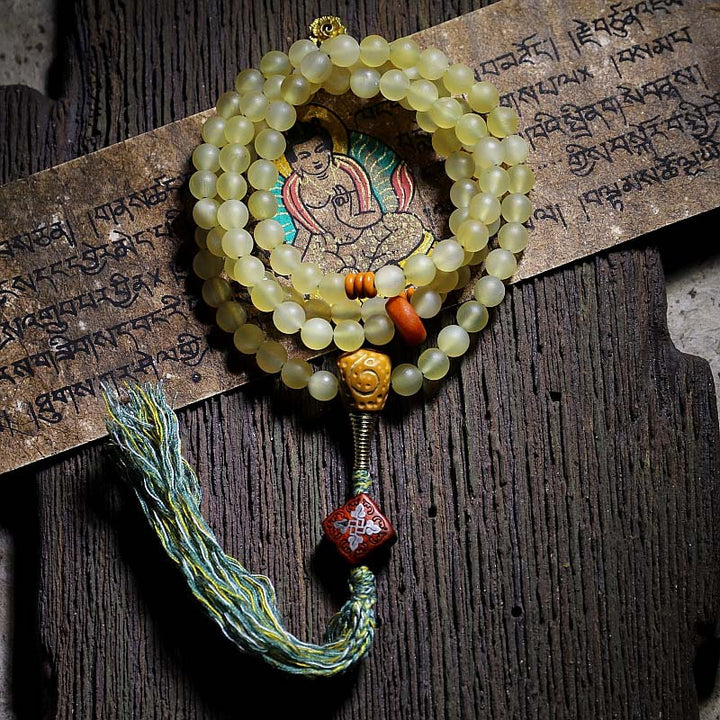 BWOOOH 108 Mala Beads Tibet Sheep Horn Amber Luck Bracelet