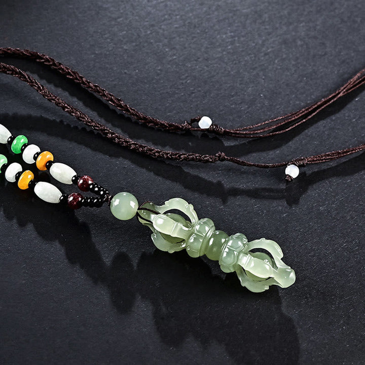 BWOOOH Tibetan Natural Hetian Cyan Jade White Jade Dorje Vajra Engraved Success Necklace Pendant