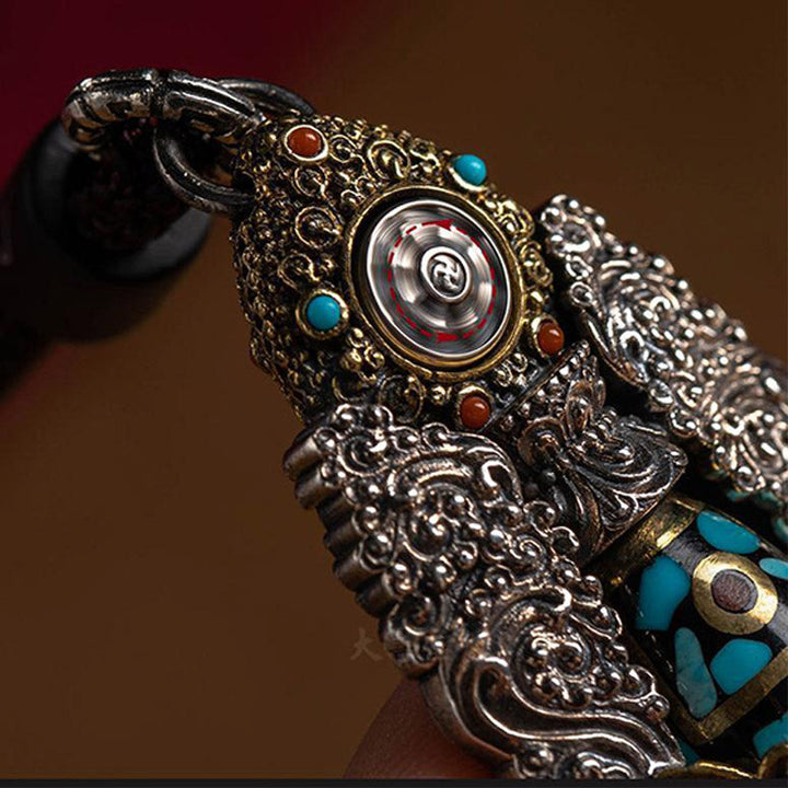 Buddha Stones Tibetan Nine-Eye Dzi Bead Turquoise Buddha Wealth Rotation Necklace (Extra 30% Off | USE CODE: FS30)