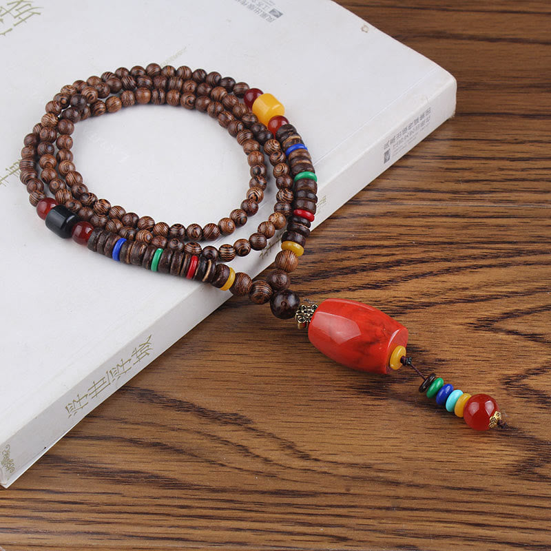 BWOOOH Tibetan Wenge Wood Bodhi Seed Agate Balance Peace Necklace Pendant