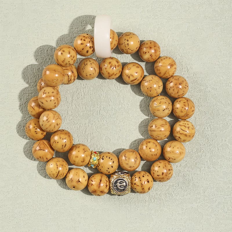 BWOOOH Tibetan Natural Purple Gold Rat Bodhi Seed Wealth Double Wrap Bracelet