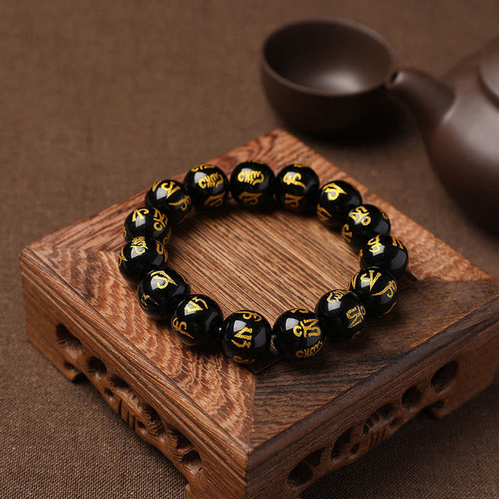 BWOOOH Tibet White Crystal Black Onyx Om Mani Padme Hum Meditation Bracelet