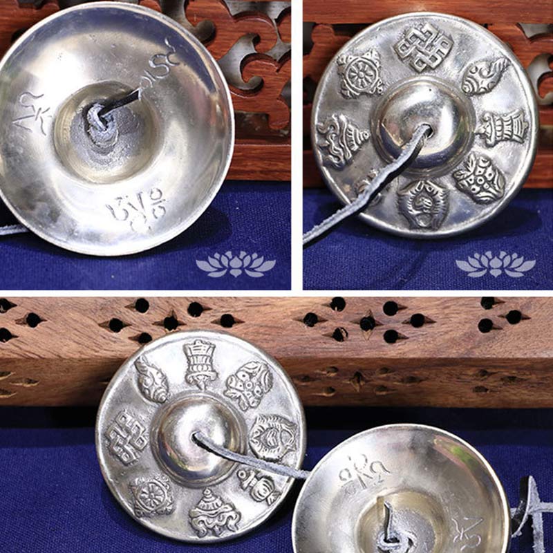 BWOOOH Tibetan Tingsha Bell Six True Words White Copper Healing Decoration | White Copper Tibetan bell