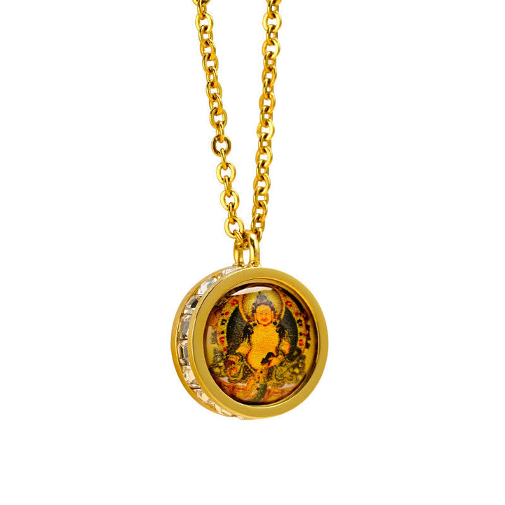 BWOOOH Tibetan Yellow God Of Wealth Green Tara Buddha Serenity Titanium Steel Necklace Pendant