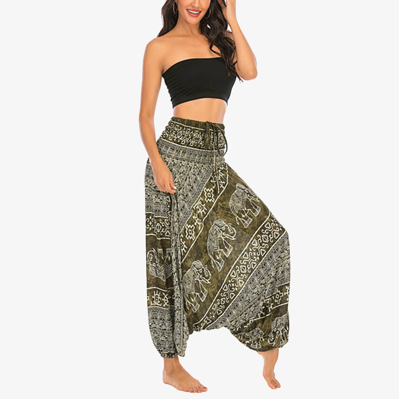 BWOOOH printed harem pants - Two Style Wear Elephant Pattern Loose Sm