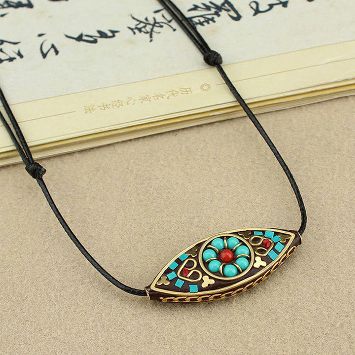 BWOOOH Tibet Turquoise Bead Marquise Pattern Protection Strength Necklace