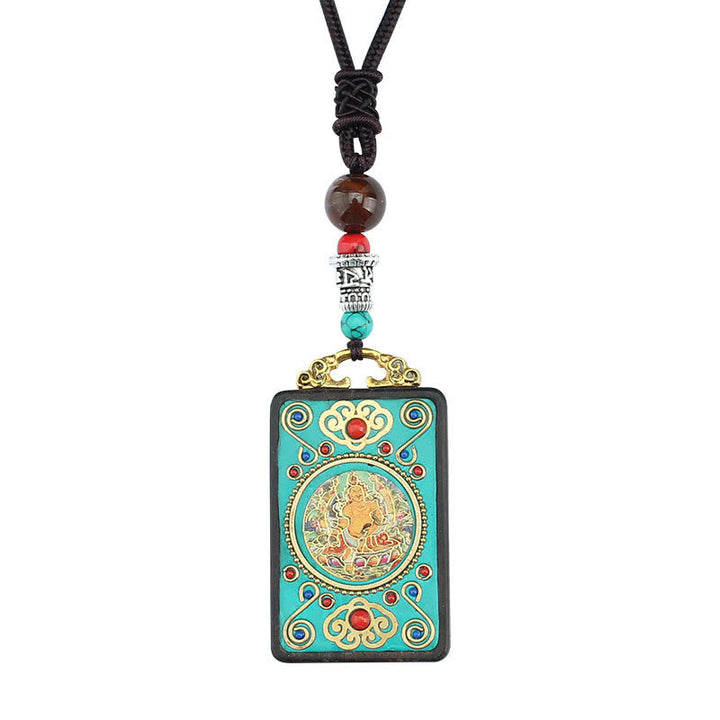BWOOOH Tibet God Of Wealth Money Tree Golden Phoenix Thangka Ebony Peace Necklace Pendant