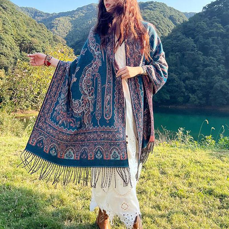 BWOOOH Vintage Tibetan Leaves Pattern Design Shawl Cozy T
