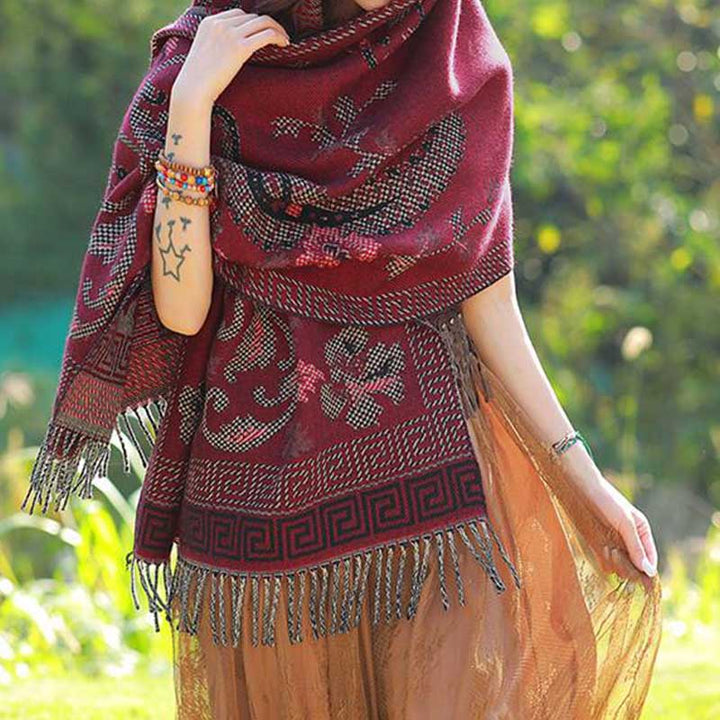 BWOOOH Tibetan Flowers Leaves Pattern Design Shawl Cozy T